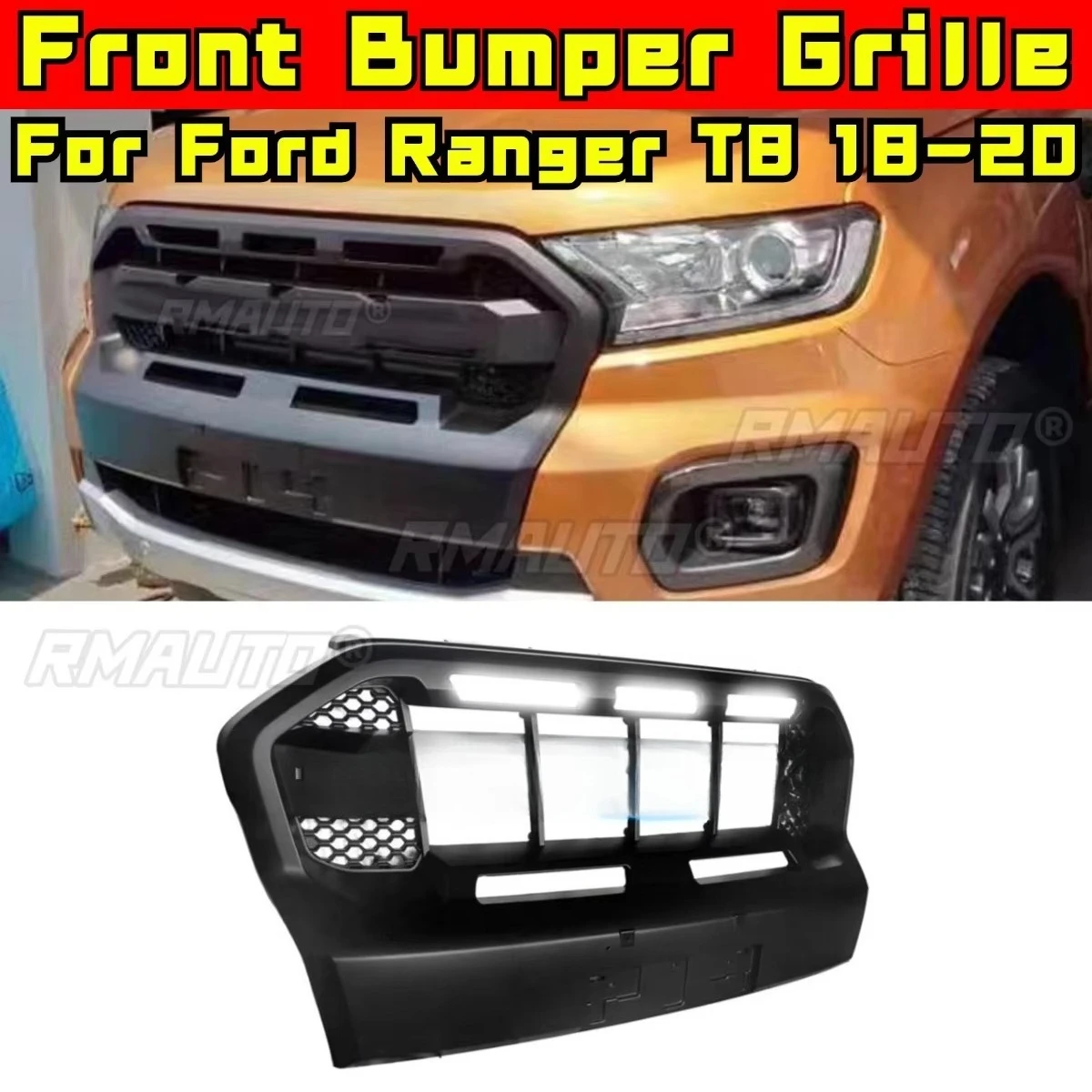 

Car Bumper LED Grill Racing Grills Grille Body Kit Front Bumper Grill Racing Grills for Ford Ranger T8 2018-2020 Exterior Part