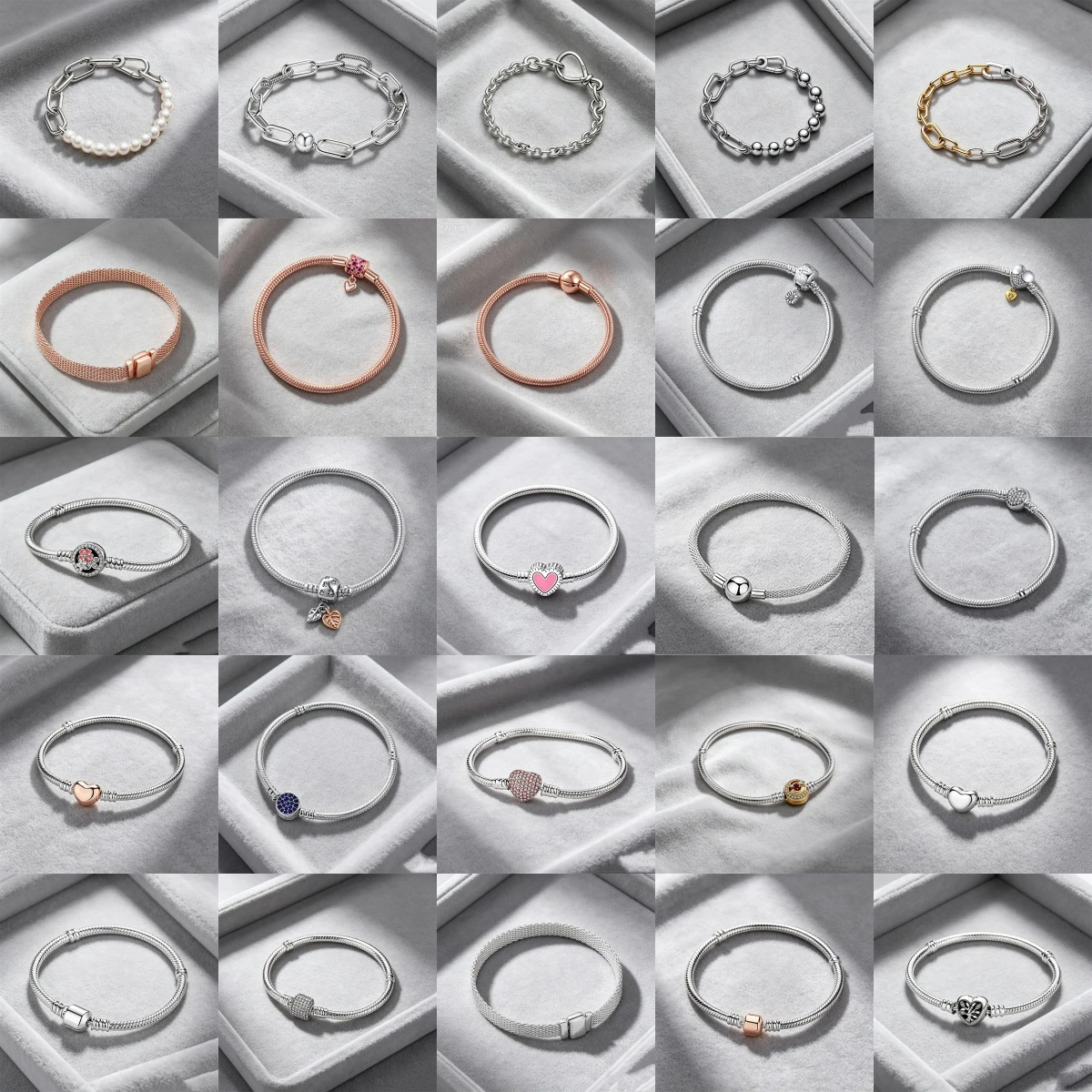 925 ilver Original 16-21CM Pearl Heart-Shaped Square Circular Charm Bracelet, Suitable For DIY Birthday Gift High-end Jewelry