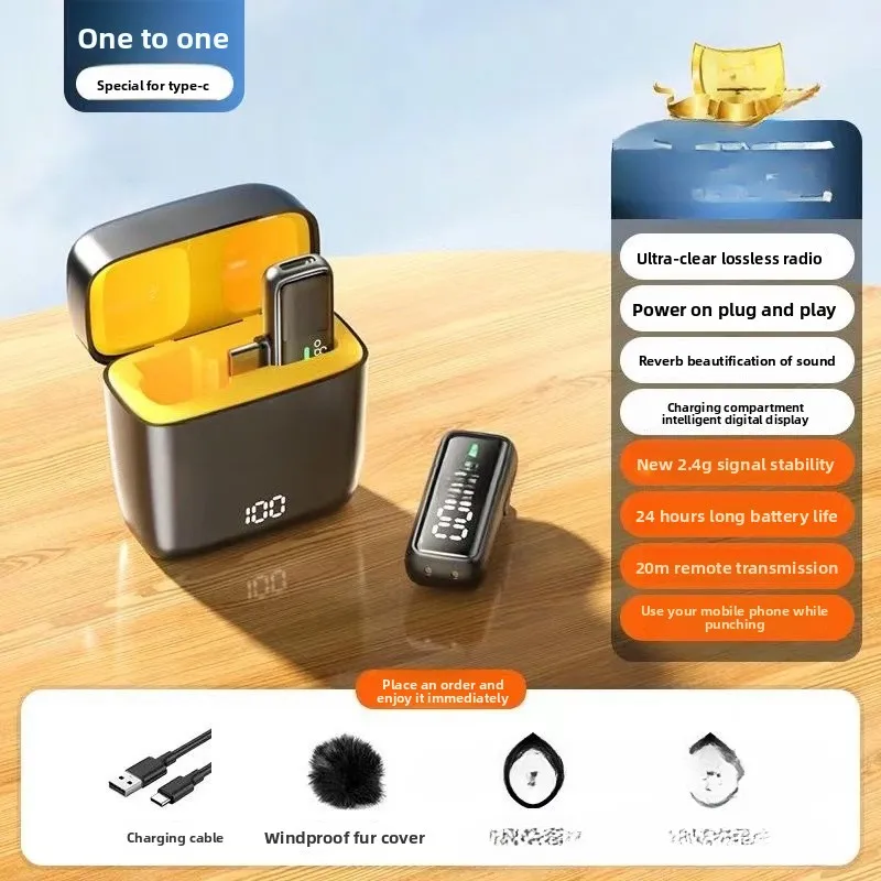 S16 무선 마이크 칼라 타입 무선 녹음 소음 감소 기기 (충전함 포함)