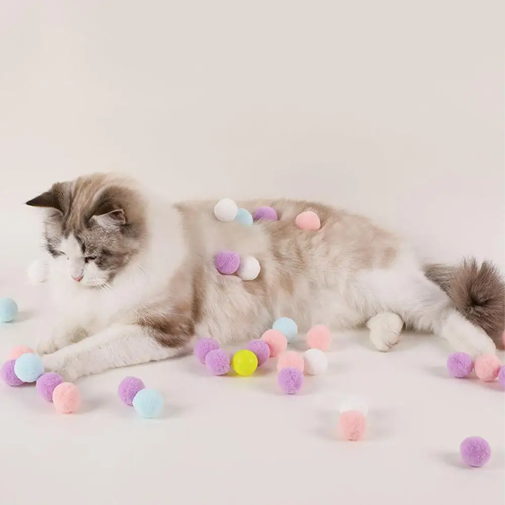 

10Pcs 3cm Colorful Soft Cat Pompom Balls Interactive Cat Toys Balls Active Cat Exercise Toys For Indoor Cats