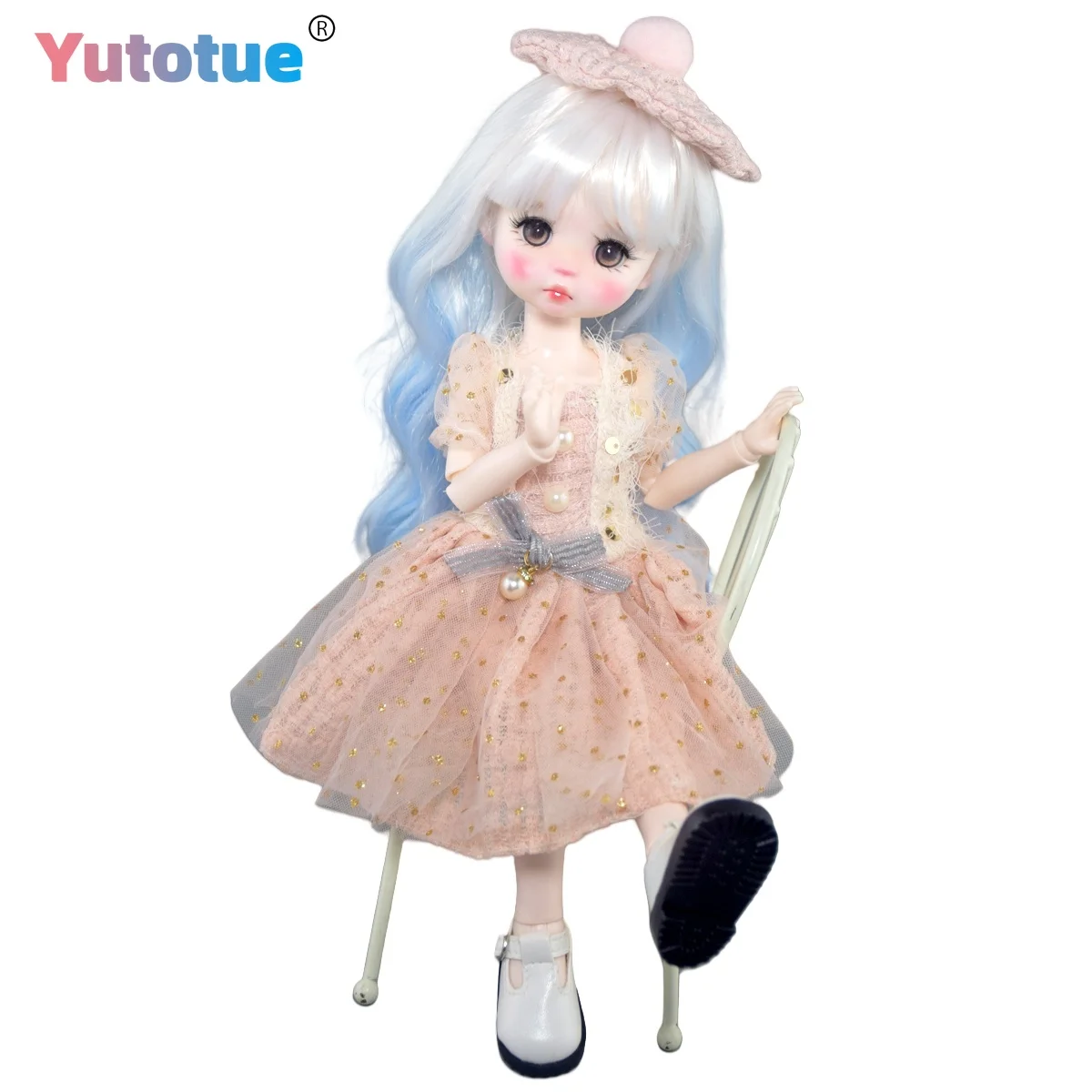 

YUTOTUE 12-дюймовая кукла для девочек с коричневыми глазами, милая игрушка с градиентом, вьющийся парик, платье, полный комплект, подарок для детей