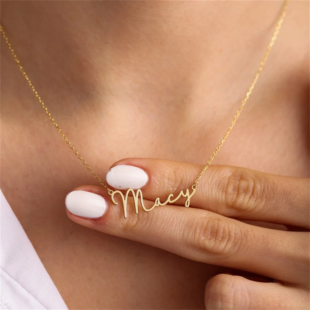 

Tangula Personalized Custom Handwritten Letter Stainless Steel Name Necklaces for Women Signature Nameplate Pendant Jewelry