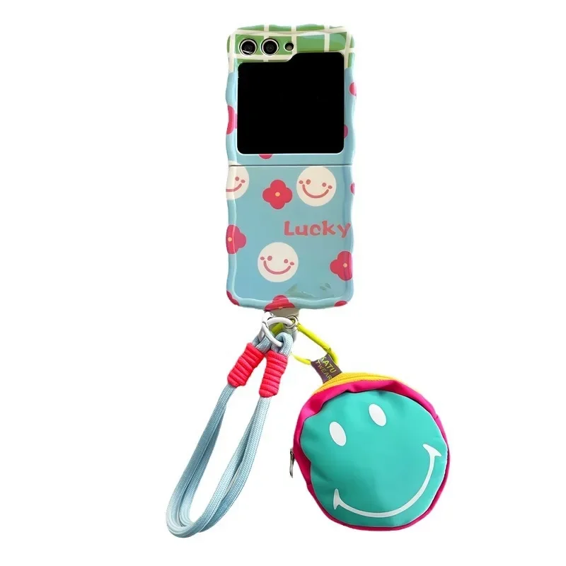Cartoon Cute Happy Face Phone Case for Samsung Galaxy ZFlip6 4 3 Hard Cover for ZFlip5 Flip3 Zflip4 Solid Shell Bracket