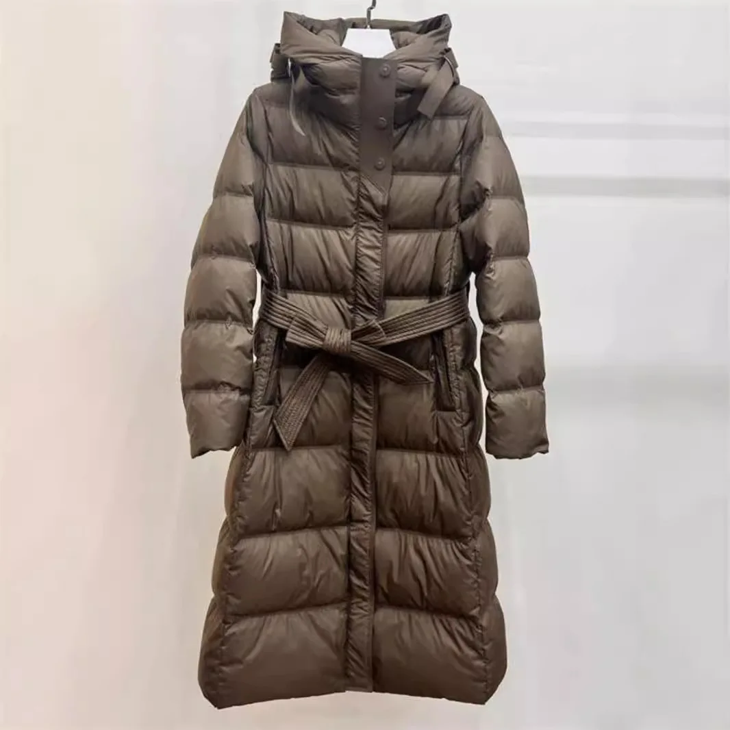 المرأة متوسطة طويلة سترة بيضاء أسفل الخريف الشتاء ضئيلة مقنعين الدافئة أسفل معطف الإناث ضئيلة سماكة طويلة سترات أبلى #3