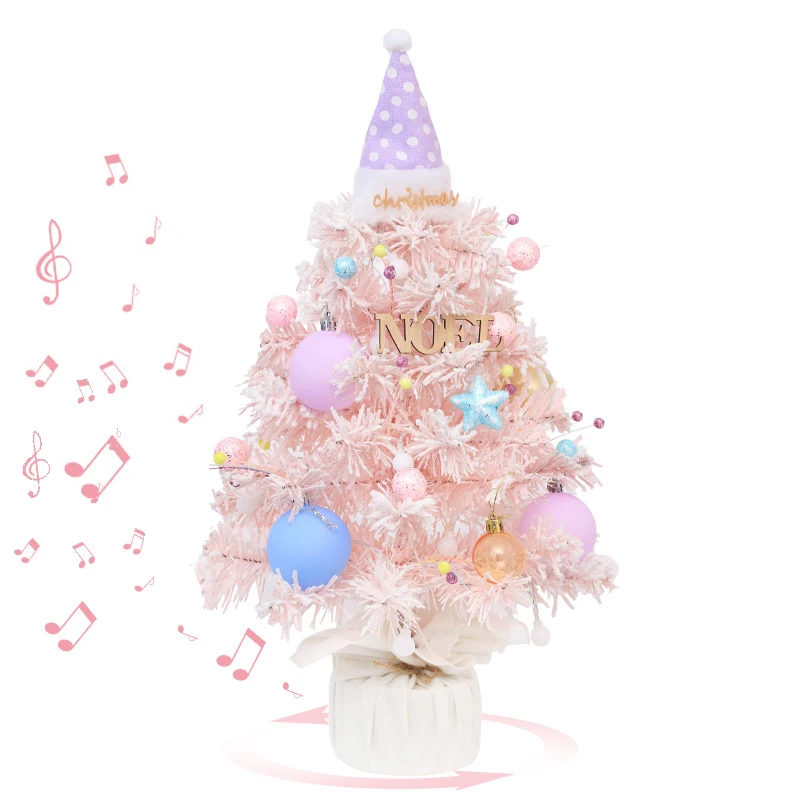 Pink Christmas Tree Rotating Octave Desktop mini Christmas tree with ball Music New Year Christmas Ornaments Gift for Girl