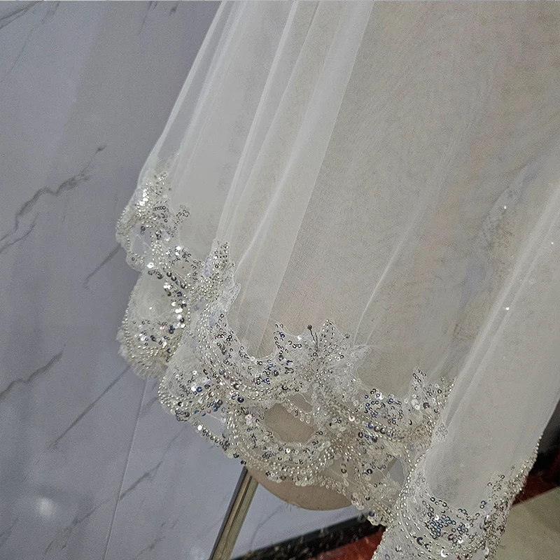 customizedSequin veil 2024 new shiny diamond short 2-layer wedding bridal accessories wedding powder blusher veil with hair comb