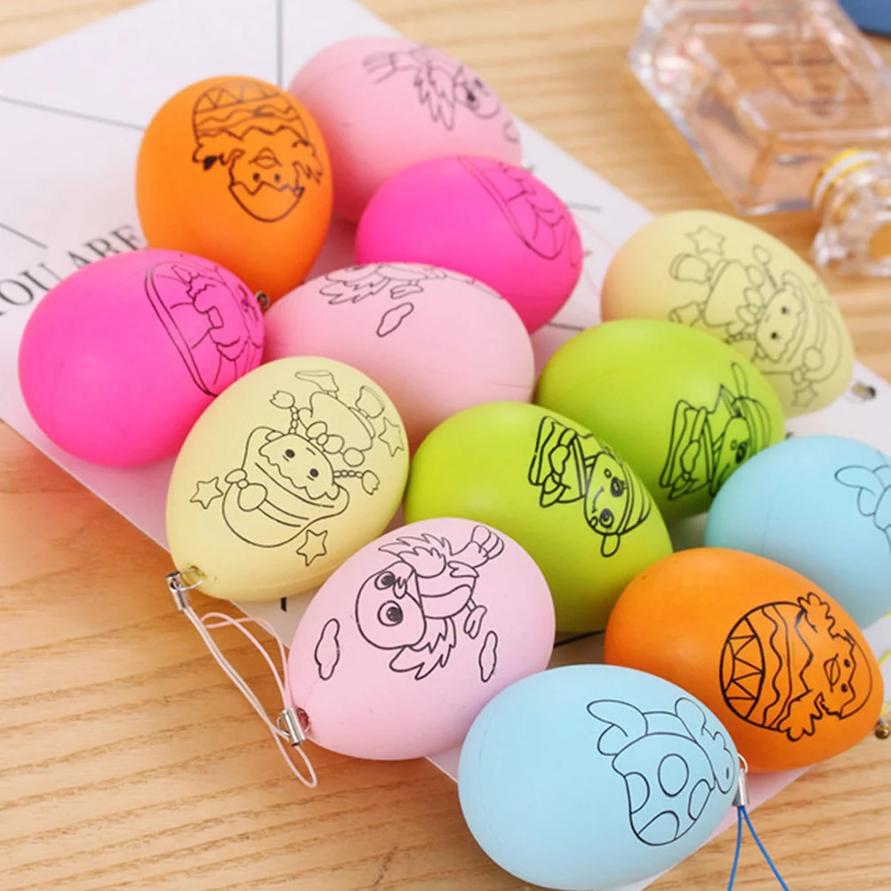 24 قطعة من بيض عيد الفصح البلاستيكية DIY مجموعة الحرف اليدوية للأطفال مشاريع تلوين اللوحة الإبداعية مظهر واقعي على شكل بيض قلادة ديكور مصنوع يدويًا