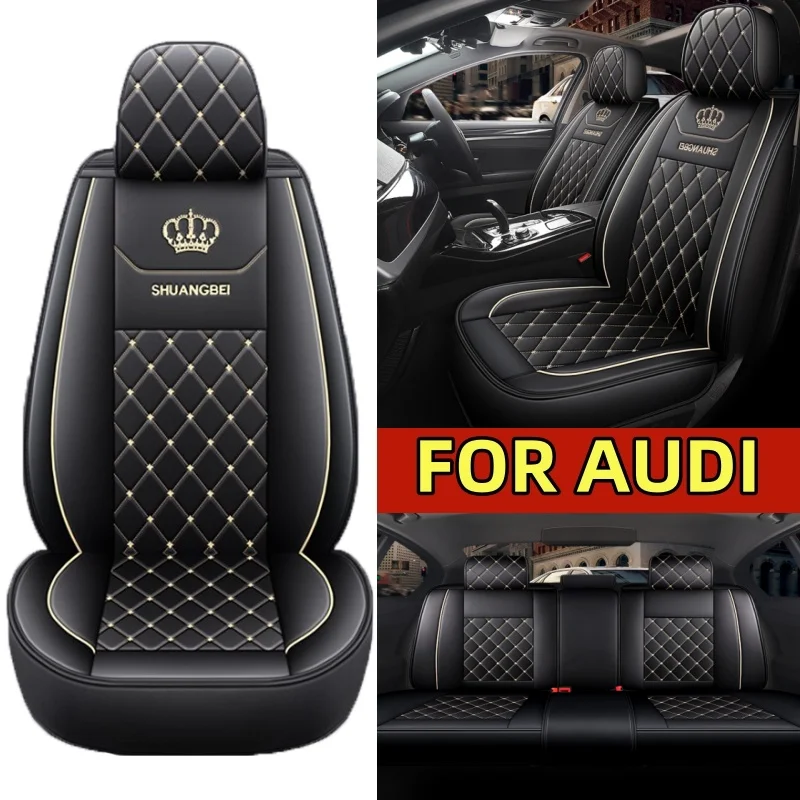 

FOR AUDI Q3 A5 A6 A7 Car seat cover waterproof artificial leather high-end crown embroidery full wrap seat cover wear-resistant