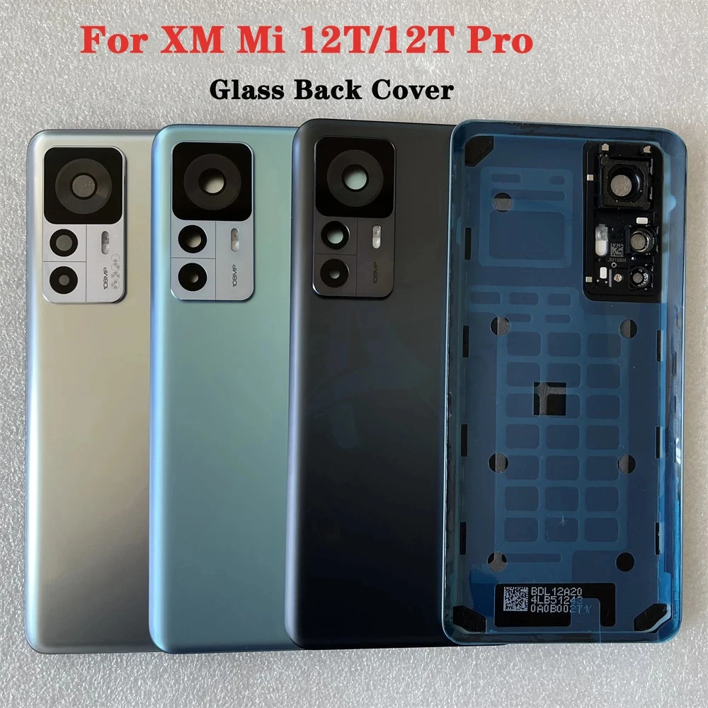 New For XM Mi 12T Pro Tempered Glass Back Cover Spare Parts For Mi12T Back Battery Cover Door Housing + Camera Frame