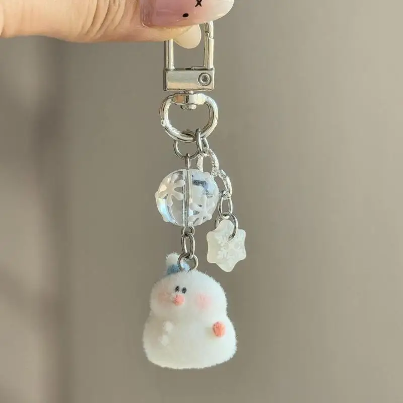 

Flocked Snowman Keychain CCD Lanyard Handmade Beaded Homemade Girly Heart Instagram Style Phone Chain Cute Lanyard