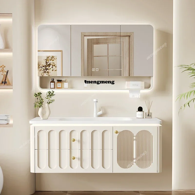 

K182Modern Wall Mounted Bathroom Cabinet Mirror Led Light Space Saver Bathroom Cabinet Vanity Smart Armario De Banheiro Furnitur