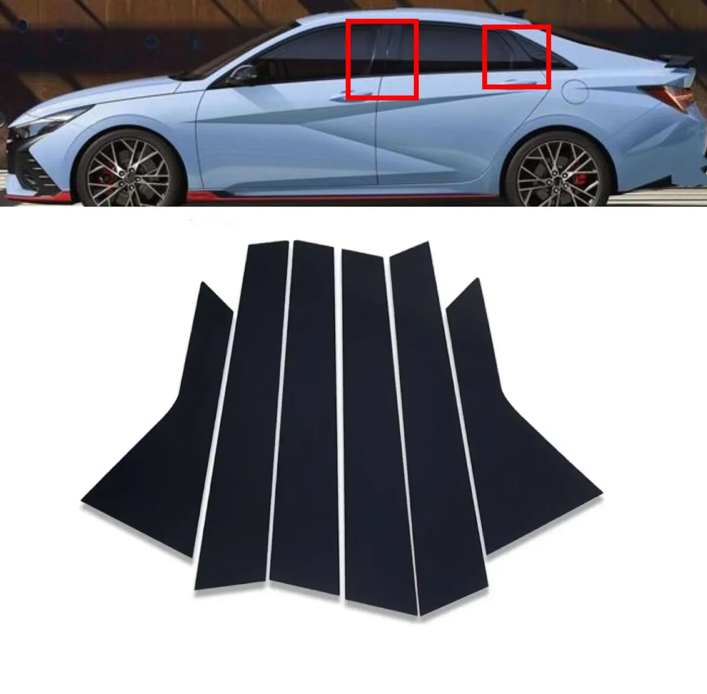 6pcs Glossy Black Pillar Post Fit For Hyundai Elantra 2020 2021 2022 2023 2024 Carbon Door Window Column BC Trim Sticker Cover
