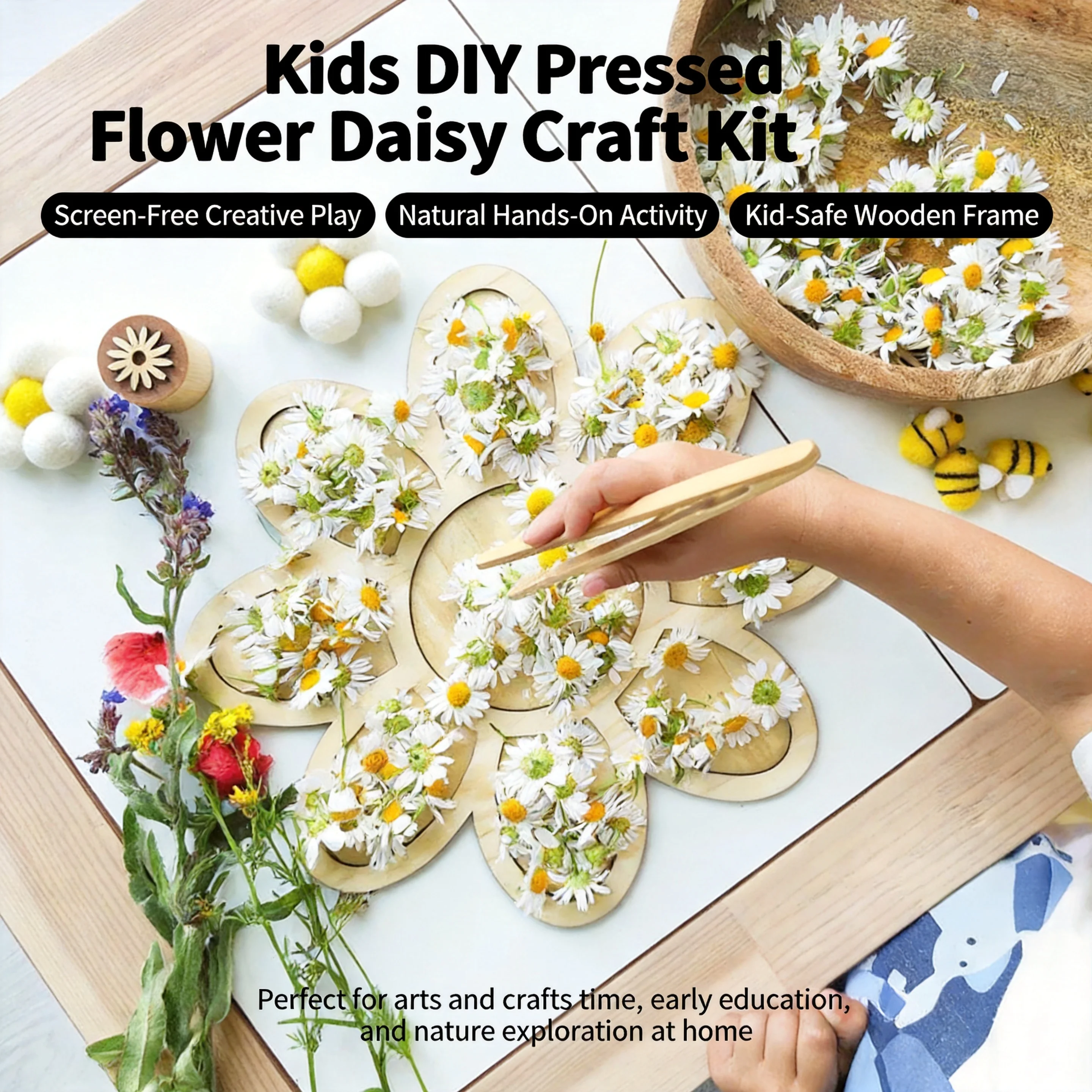 

Kids Sensory Table Tray Montessori Wooden Flower Tree Tray Sorting Crafts Toys Parish Arts Handmade Decorative Materials