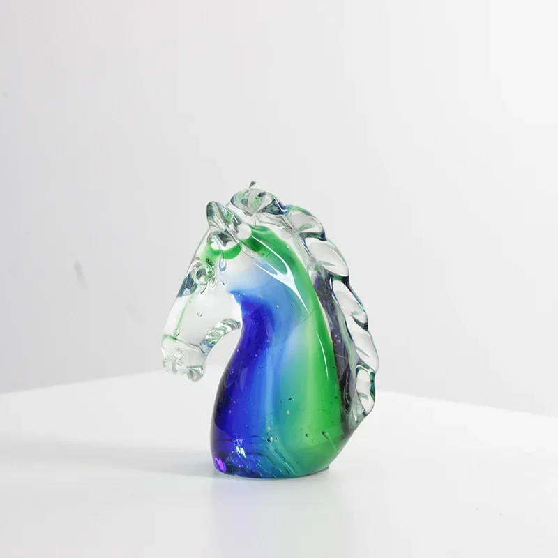 Handcrafted Gradient Glass Horses Head Sculpture Home Desktop Handicrafts Ornaments Glass Liuli Horses Figurine Home Decor Gifts