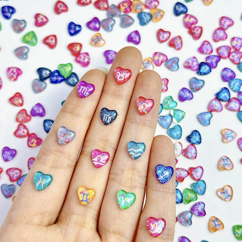 50PCS Mixed Colors Resin Heart Nail Charms 3D Sparkling Dream Constellation Nail Art Decoration Manicure DIY Crafts Accessories