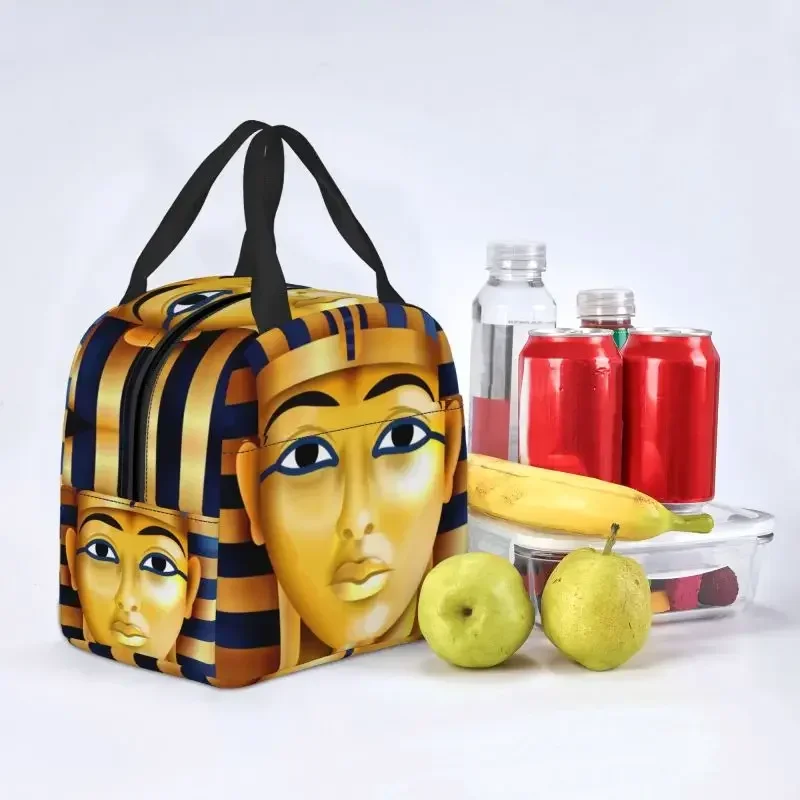 Ancient Egypt Pharaoh King Tut Insulated Lunch Bag for Women Leakproof Egyptian Cooler Thermal Lunch Tote Beach Camping Travel