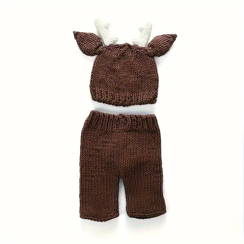 Sika Deer Style Newborn Photography Costume Crochet Pants and Cap Photog Props Cartoon Animals Hat Pant Set Baby Outfit Romper