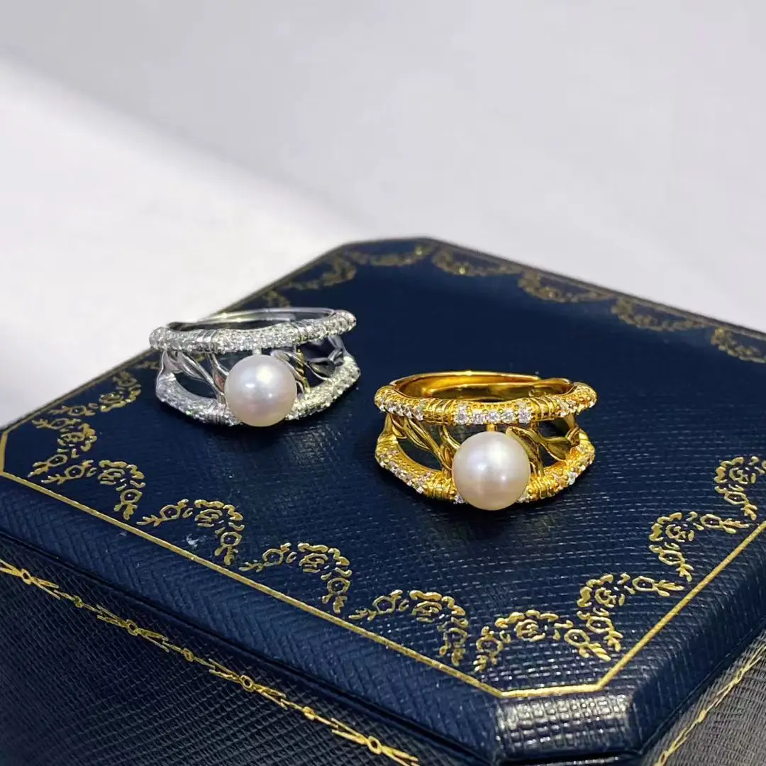 Wholesale S925 Sterling Silver Adjustable Ring Mount Settings Findings Mountings Accessory Parts for 6-7mm Pearls 5pcs/lot