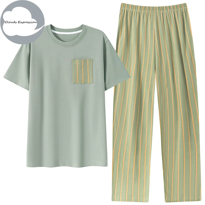 Pigiama da uomo fresco scozzese lavorato a maglia estivo pigiama set Casual Pjs Lounge indumenti da notte maschili pigiami da notte 3XL Homewear Fashion