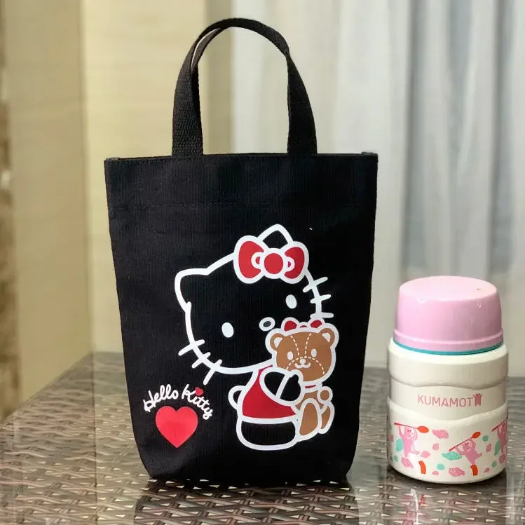 Sanrio Hello Kitty Canvas Fresh Portable Water Cup Bag Smolder Cup Cover for Work Hand Carrying Snack Bag Women\'s Bag