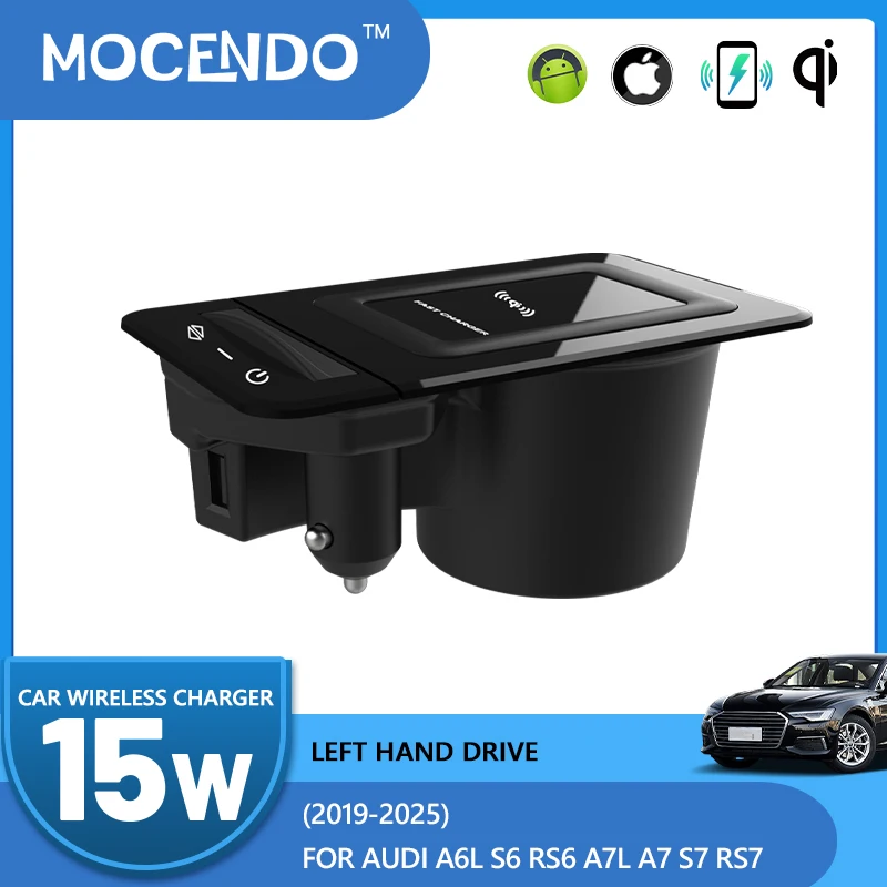 شاحن سيارة لاسلكي شاحن سريع شحن لوحة شحن لأودي A6L 19-23 S6 20-21 RS6 19-21 A7L 22-23 A7 19-25 S7 20-21 RS7
