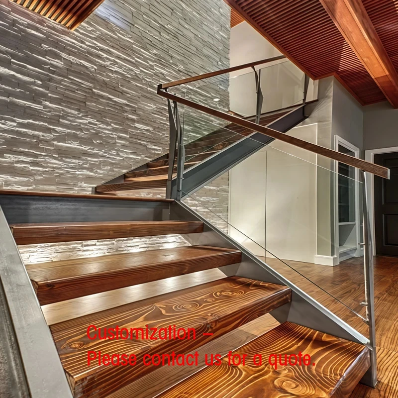 custom.Beautiful  Straight Staircase Steel  Entryway Stair Solid Wood Tread Stair Interior Design Home