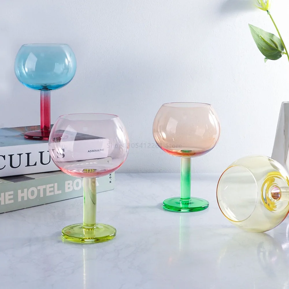 Macaron Fruit Cup High Foot Wine Glass for Cocktail Dessert Party, Cute Pastel Goblet for Bubble Juice, Mixing Cup for