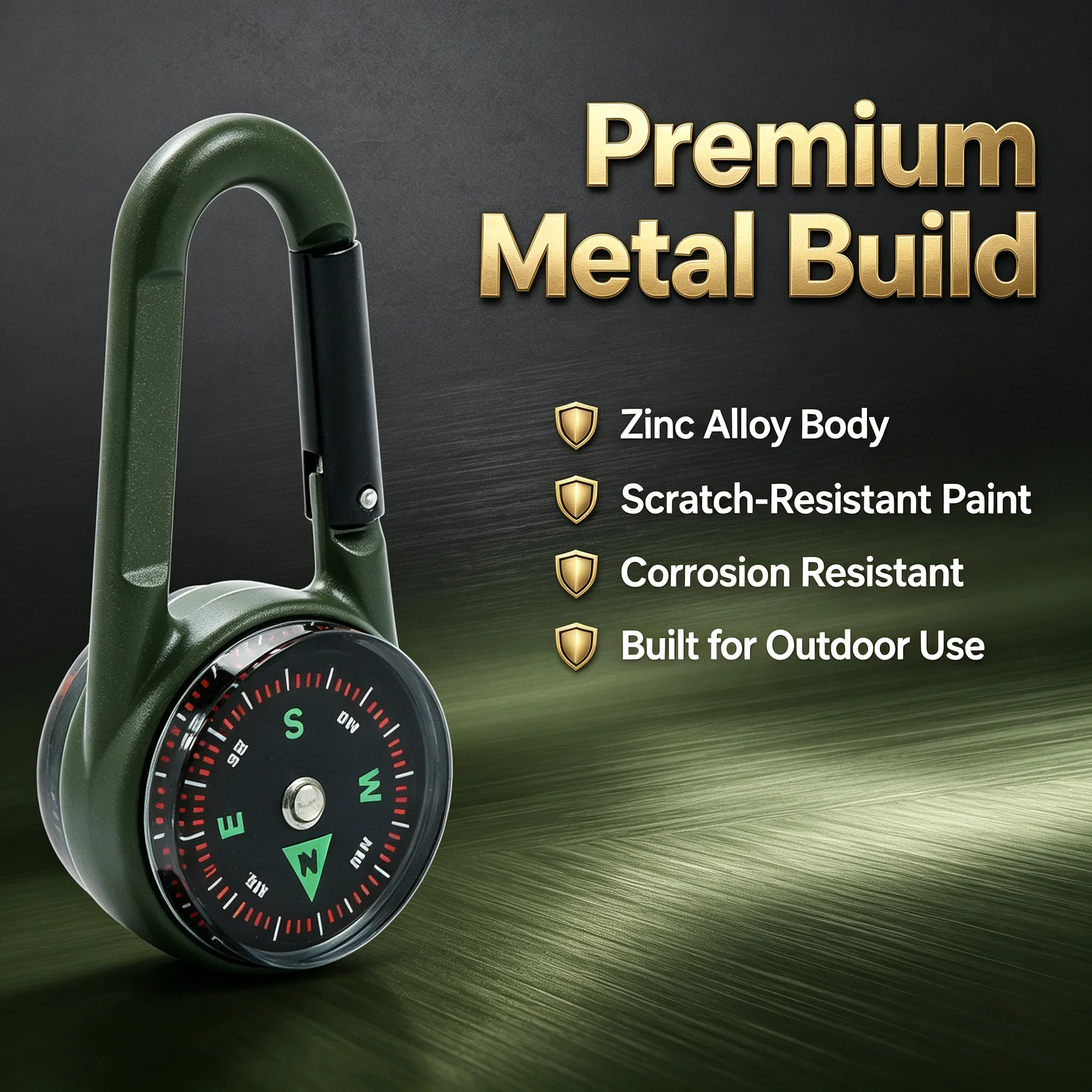 Zinc Alloy Carabiner Compass with Thermometer, Double-Sided, Waterproof Outdoor Hiking and Camping Navigation Tool, Outdoor Waterproof Carabiner Compass with Celsius and Fahrenheit Thermometer, Backpack Keychain Naviga