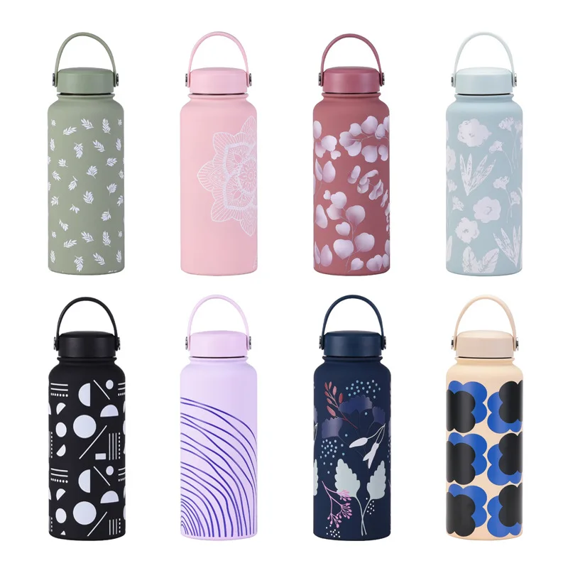 skin feel 1L 34oz 1000ml stainless steel thermal flask thermos vacuum water bottle with screw top