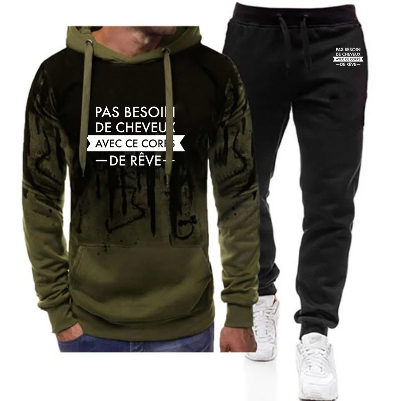 No Need for Hair with This Dream Body 2025 Spring And Autumn Men's New Gradient Color Hoodie+Casual Sweatpant Two-piece Suit