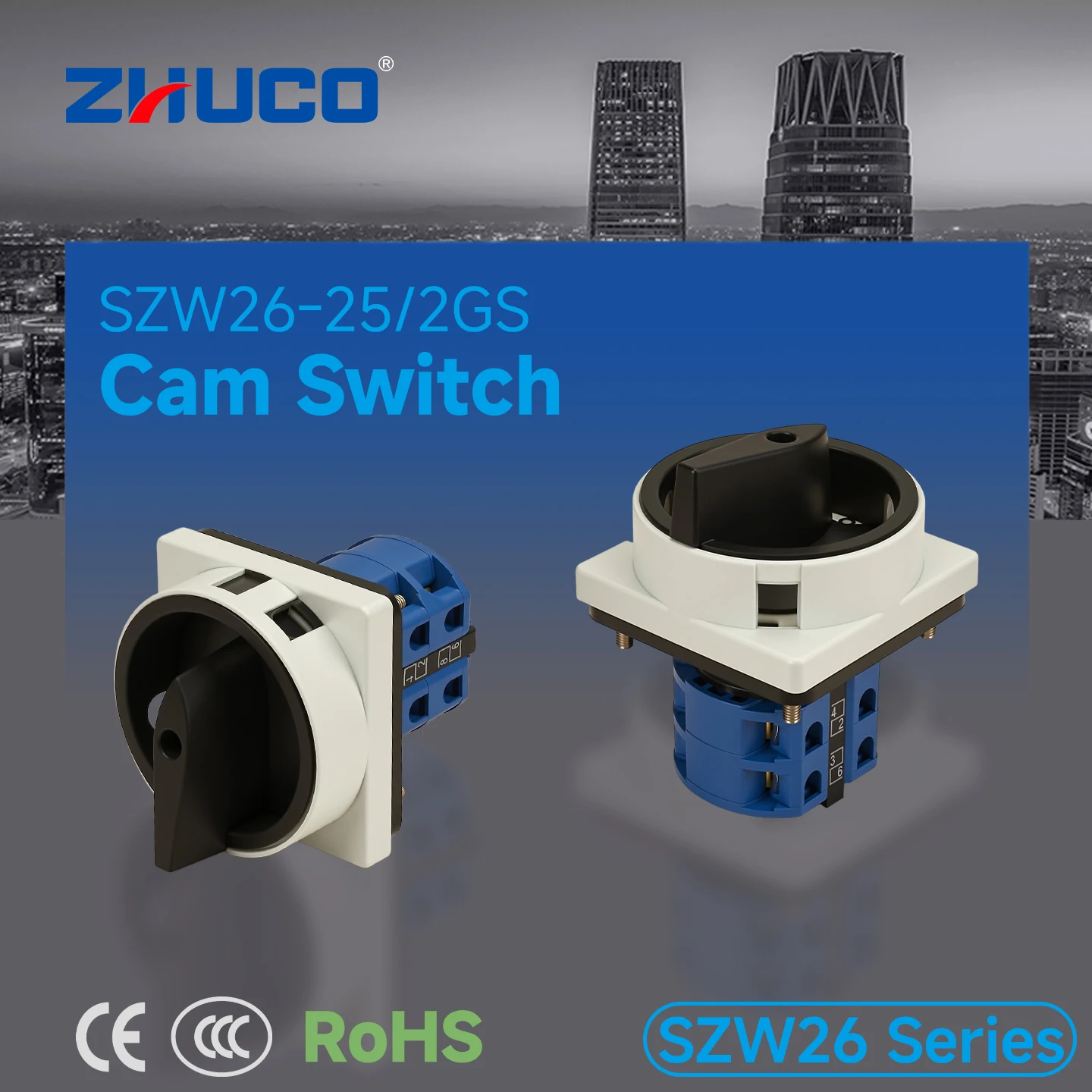 Zhuco 2-Position Selector Switch 25A 690V, 8-Terminal Universal Rotary Cam Selector with Locking Switch, Suitable for Distribution Cabinets, Machine Tools, Industrial Panels (Szw26-25/2Gs, on Off, Off on)