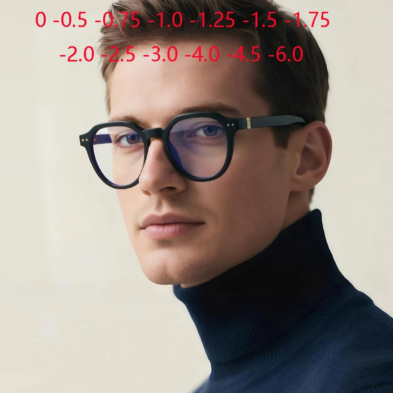 أزياء الرجال قصر النظر نظارات الإطار الفني styley TR90 الكمبيوتر مكافحة الضوء الأزرق مخصص وصفة طبية نظارات 0 -0.5 إلى -6.0