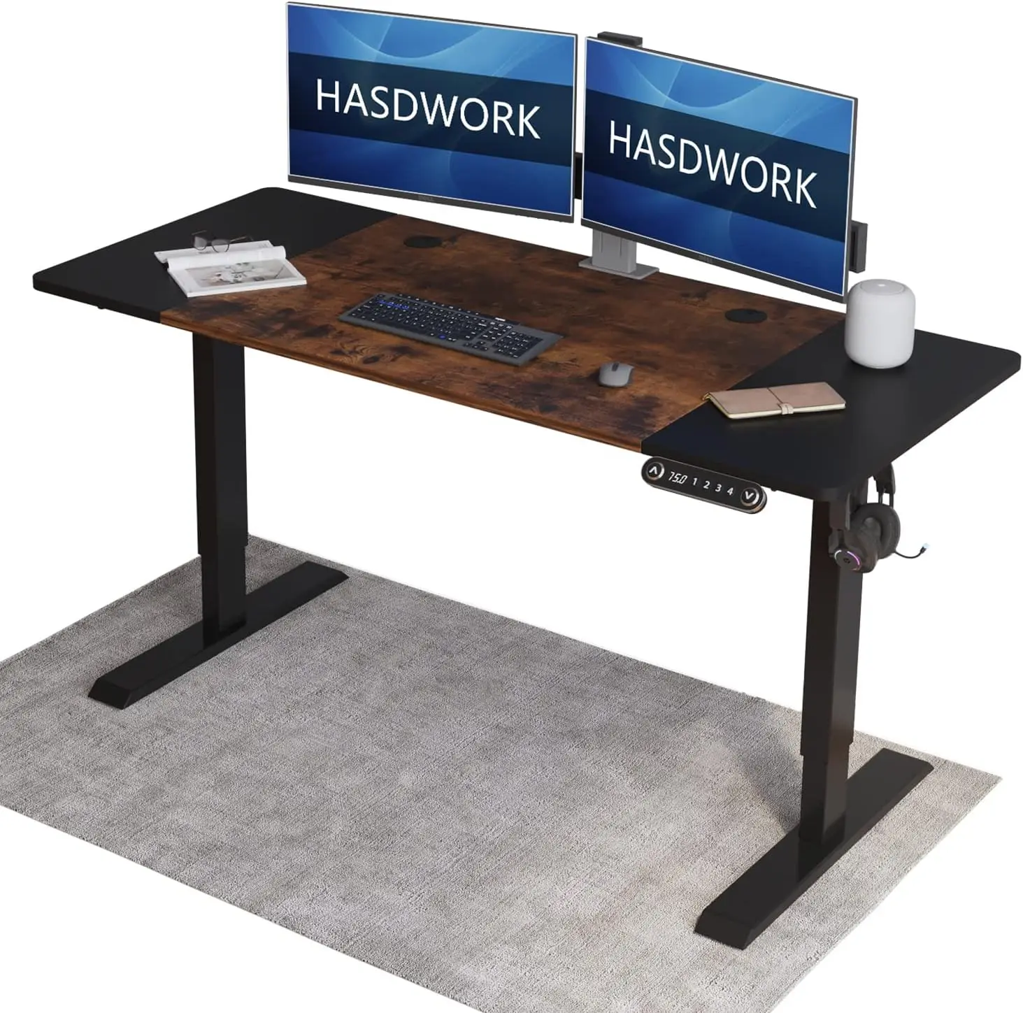 Mesa de computadora de pie ajustable en altura, estación de trabajo ergonómica inteligente moderna grande de 55x24 pulgadas para oficina en casa