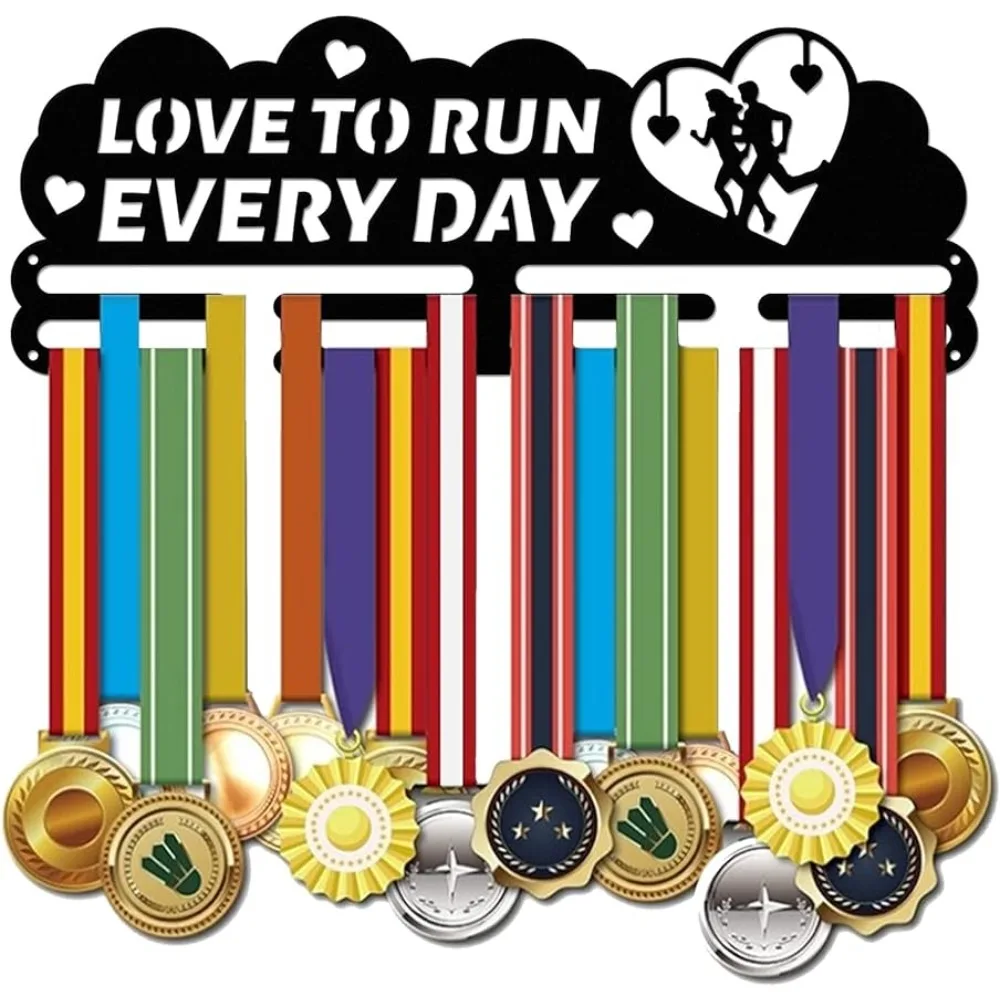 

Couple Running Competition Medal Holder Iron Couples Family Medals Display Frame Motivating Word Love to Run Iron Medal Hook