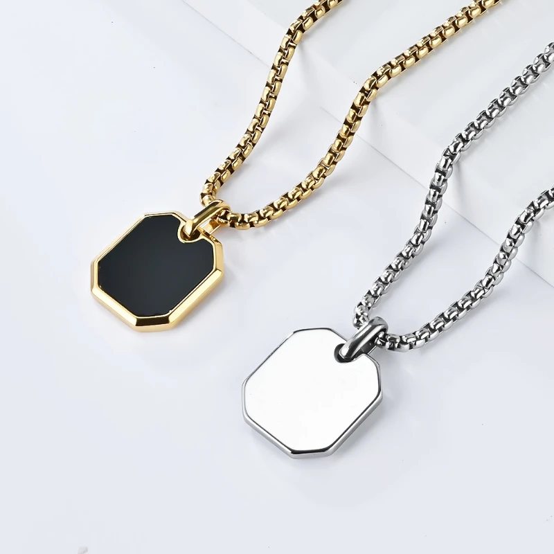 Geometrische Kleine Quadratische Marke Pullover Kette Edelstahl Kühlen Stil Vielseitige Halsketten Männer Frauen Persönlichkeit Mode Schmuck – Detail 2