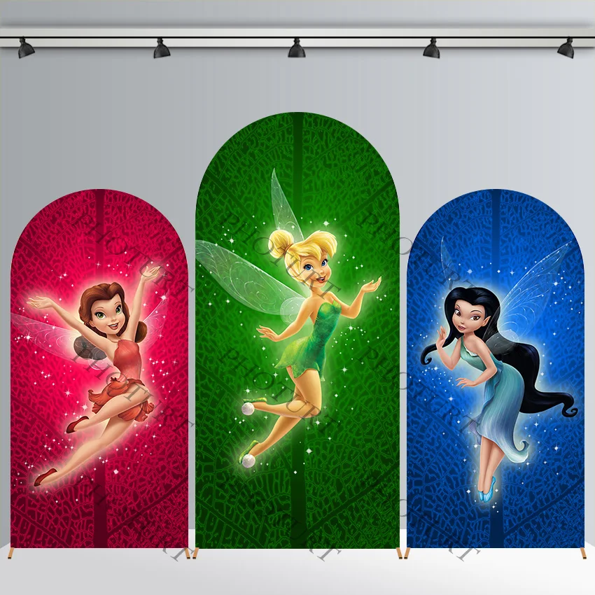 Arch Disney Tinker Bell Background Kids Birthday Party Backdrop Double Side Tinkerbell Polyester Arch Banner Photography Props