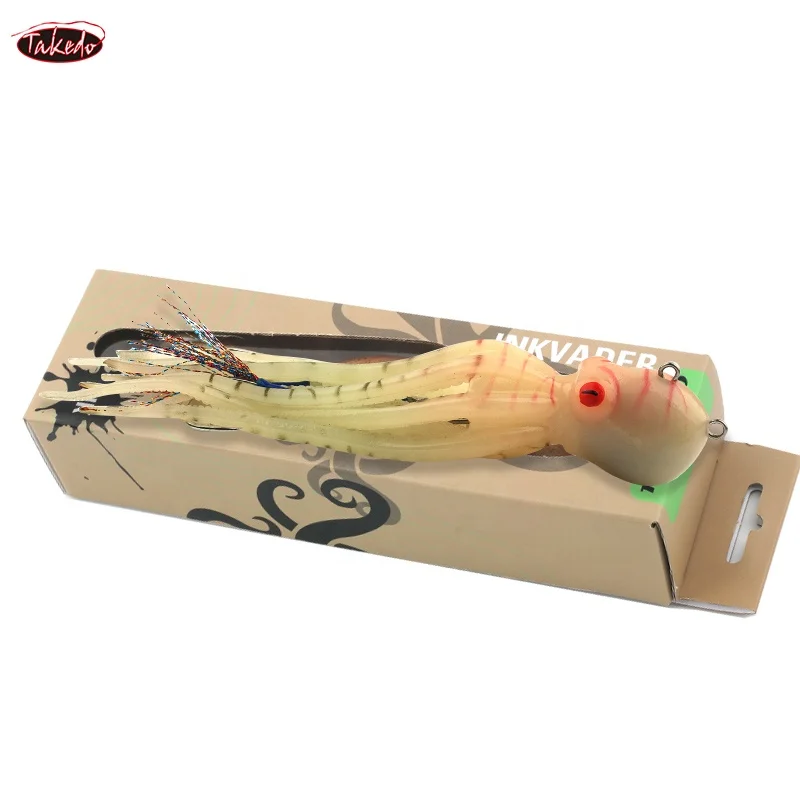 TAKEDO MY14 180G 200G 250G 300G Inkjet Octopus Fishing Lure Deep Sea Fishing Trolling Lure Luminous  TPR Octopus Bait for Tuna