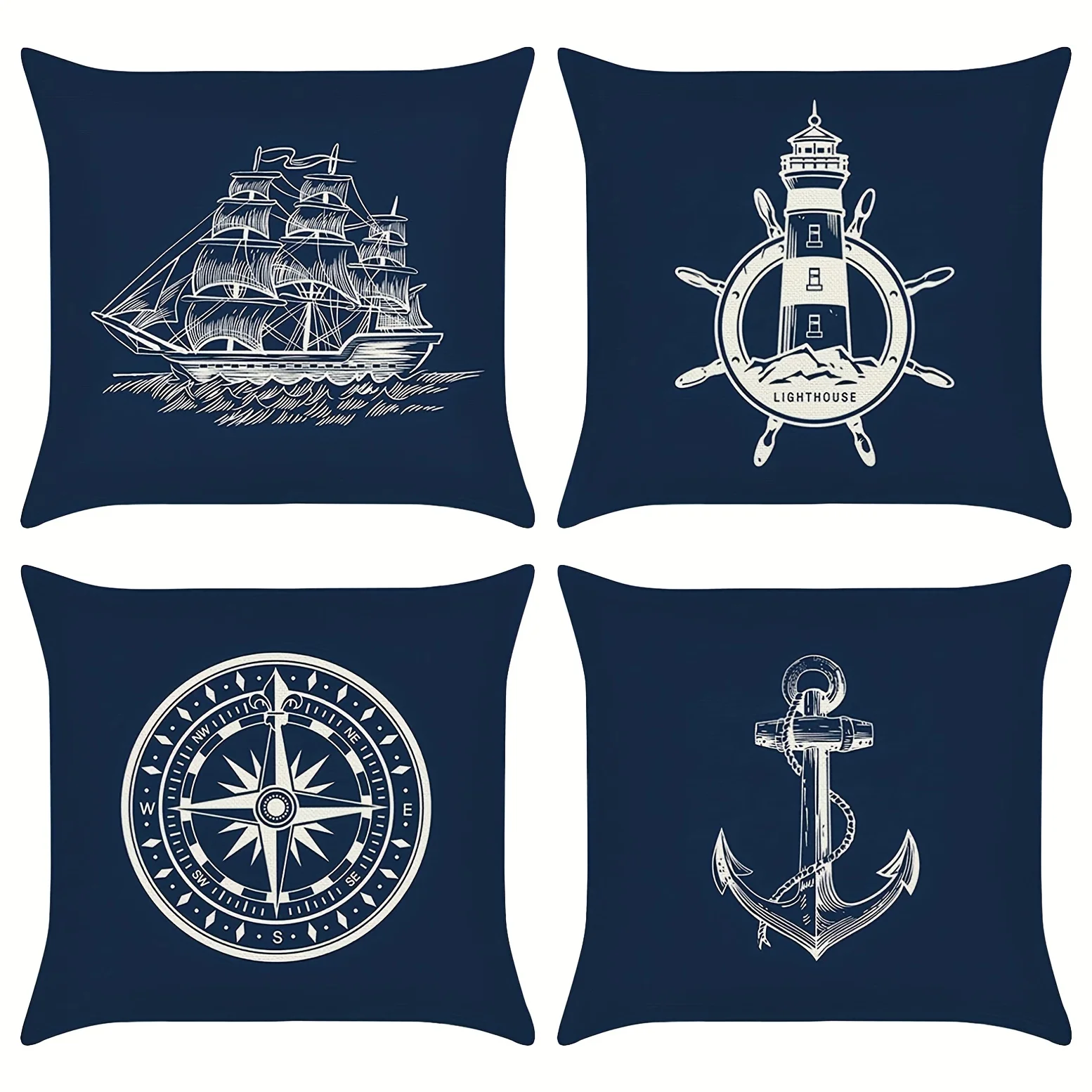 4pcs Cushion Covers Nautical Adventure Anchor Compass Throw Pillow Covers For Living Room Bedroom Sofa Decor No Pillow Insert