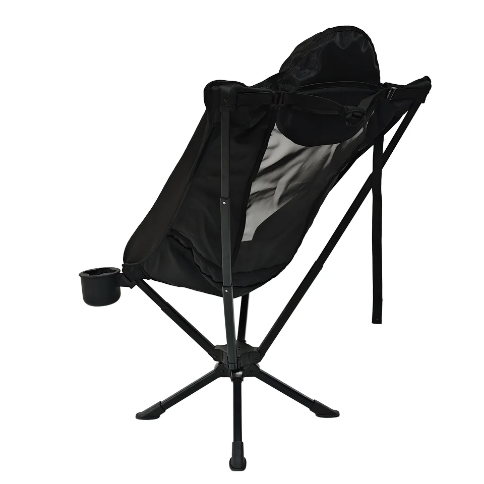 YTYIN Cadeira dobrável giratória com encosto alto para acampamento ao ar livre, liga de alumínio, design moderno com suporte para copos de silicone e travesseiro para praia