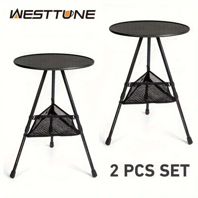 WESTTUNE 2 Pcs Set Camping Round Table with Mesh Bag Ultralight Portable Folding Adjustable Table for Picnic Indoor Outdoor