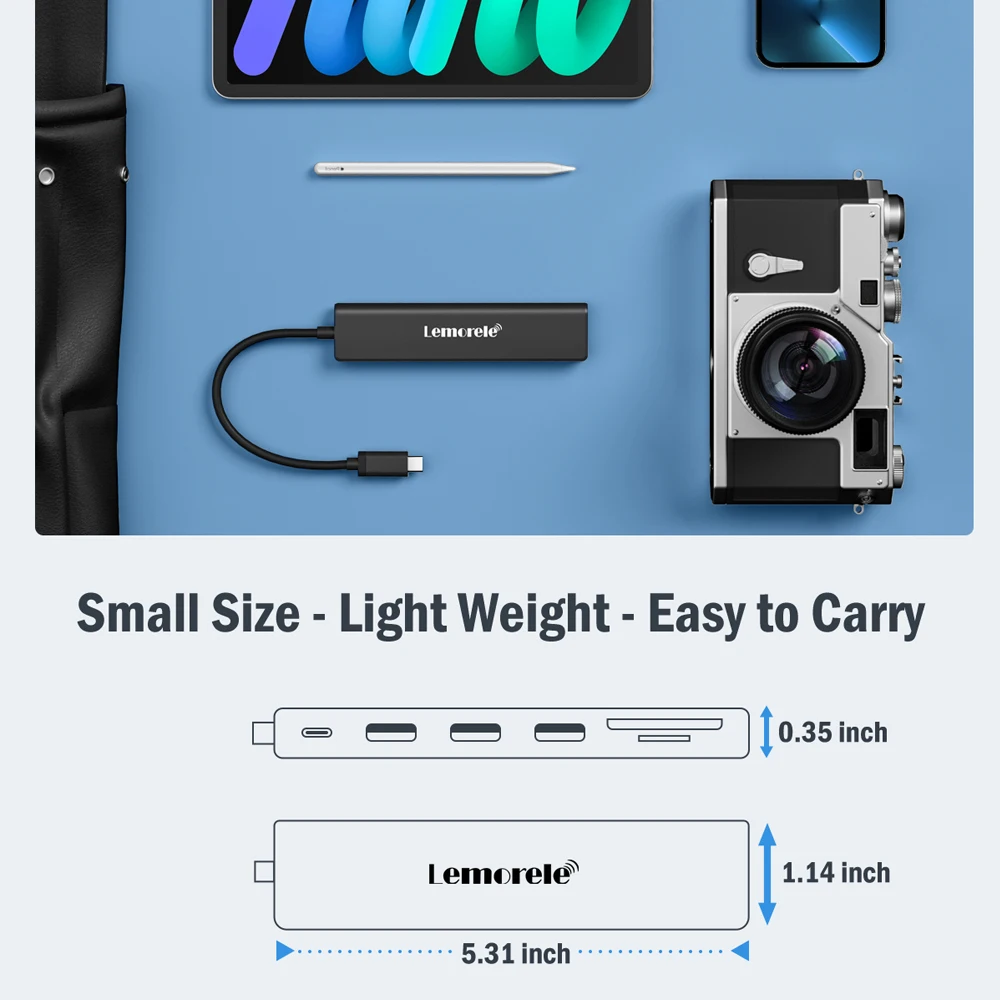 Lemorele TC90 7-in-1USB HUB Type C 3.0 Docking Station Adapter HDMI HD 4K 30Hz PD 100W SD/TF Reader Card Slot For Windows MacOS