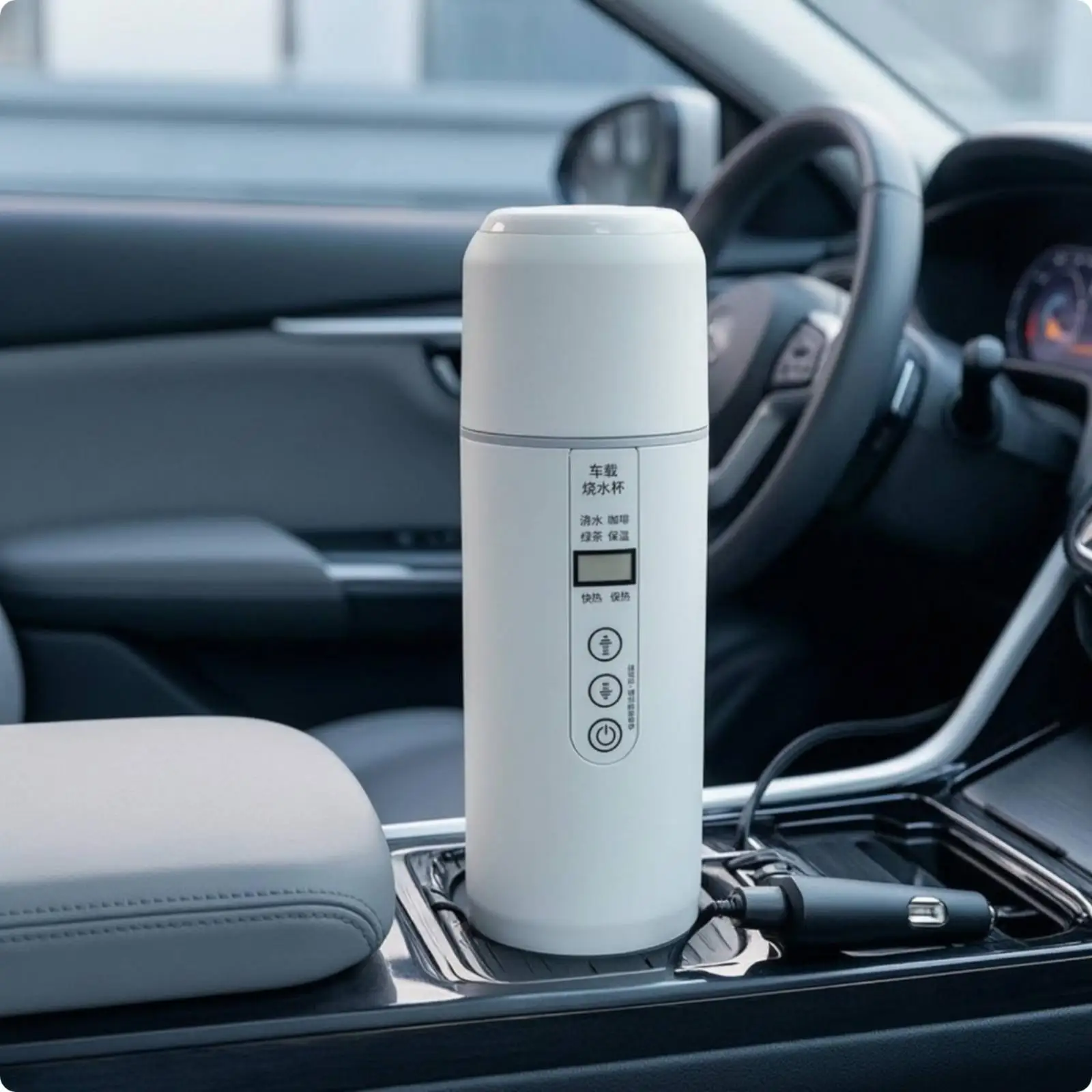 Car Heating Cup 12V/24V Electric Kettle with Car Adapter Stainless Steel Electric Heating Cup for Journeyers, Commuters, Travel