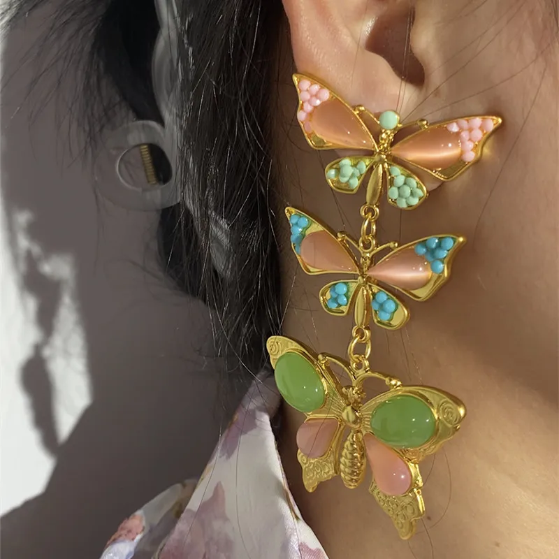 Butterfly ear accessories Dream Butterfly French retro cat's Eye 2023 new design sense ear studs 925 silver needle