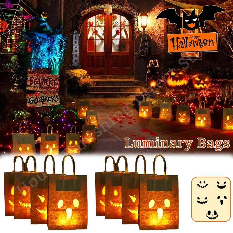

Halloween Luminary Decorations Trick or Treat Bag for Kids LED Light Up Glowing Candy Bag Party Favor Gift Bag Activity Bag New