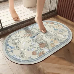 1pc Vintage flower soft diatomaceous mud floor mat, bathroom bathroom, toilet door mat, water absorption and anti slip speed