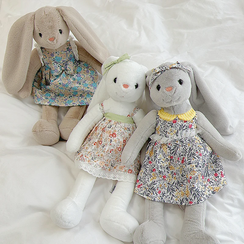 45cm Cute Long Ears Bunny Stuffed Animal Soft Rabbit With Dress Plush Toy Kids Birthday Gift Children Cuddle Toys Girl Gifts