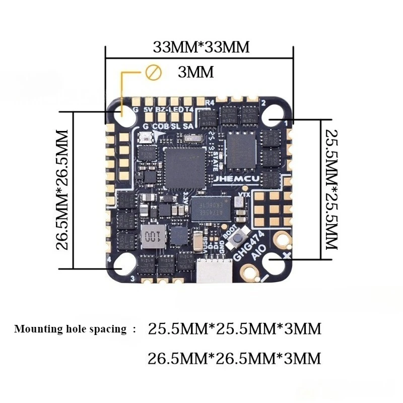 JHEMCU GHG 474 AIO G474 F4 2-6S AIO ตัวควบคุมความเร็วแบบไร้แปรงถ่านสำหรับโดรนแข่ง FPV แบบ F4 พร้อมระบบพลังงาน 2-6S