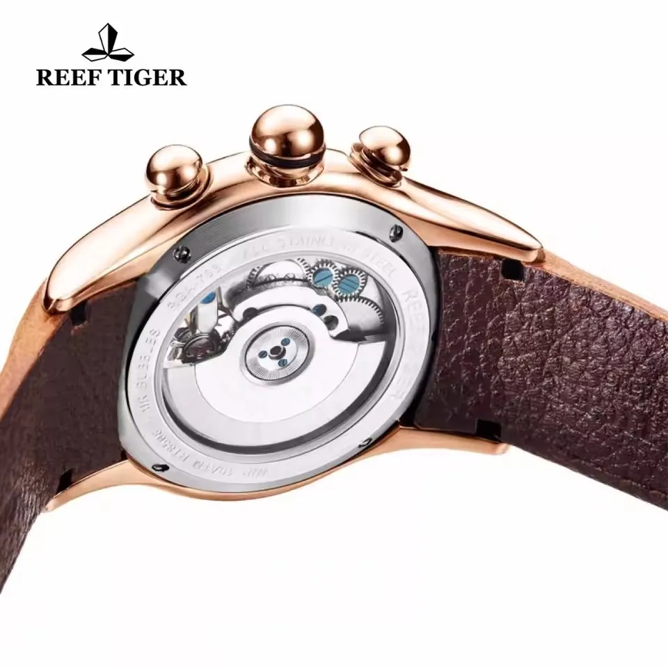 Reef Tiger/RT Luminous Sport Automatic Watches For Men Steel Year Month Calendar Sapphire Waterproof Clock