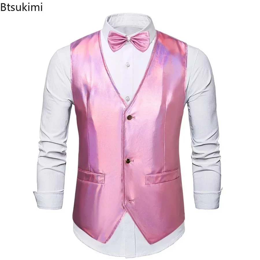 New 2026 Men's Shiny Vest Top Slim Fit Solid Casual Stage Performance Party Tank Tops Fashion Disco Nightclub Tops Vest for Men
