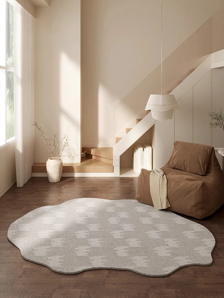 

Beige Irregular Cloud Carpet Simple Luxury Living Room Style Carpets Home Soft Skin-friendly Suede Rugs Wavy Pattern Bedroom Rug